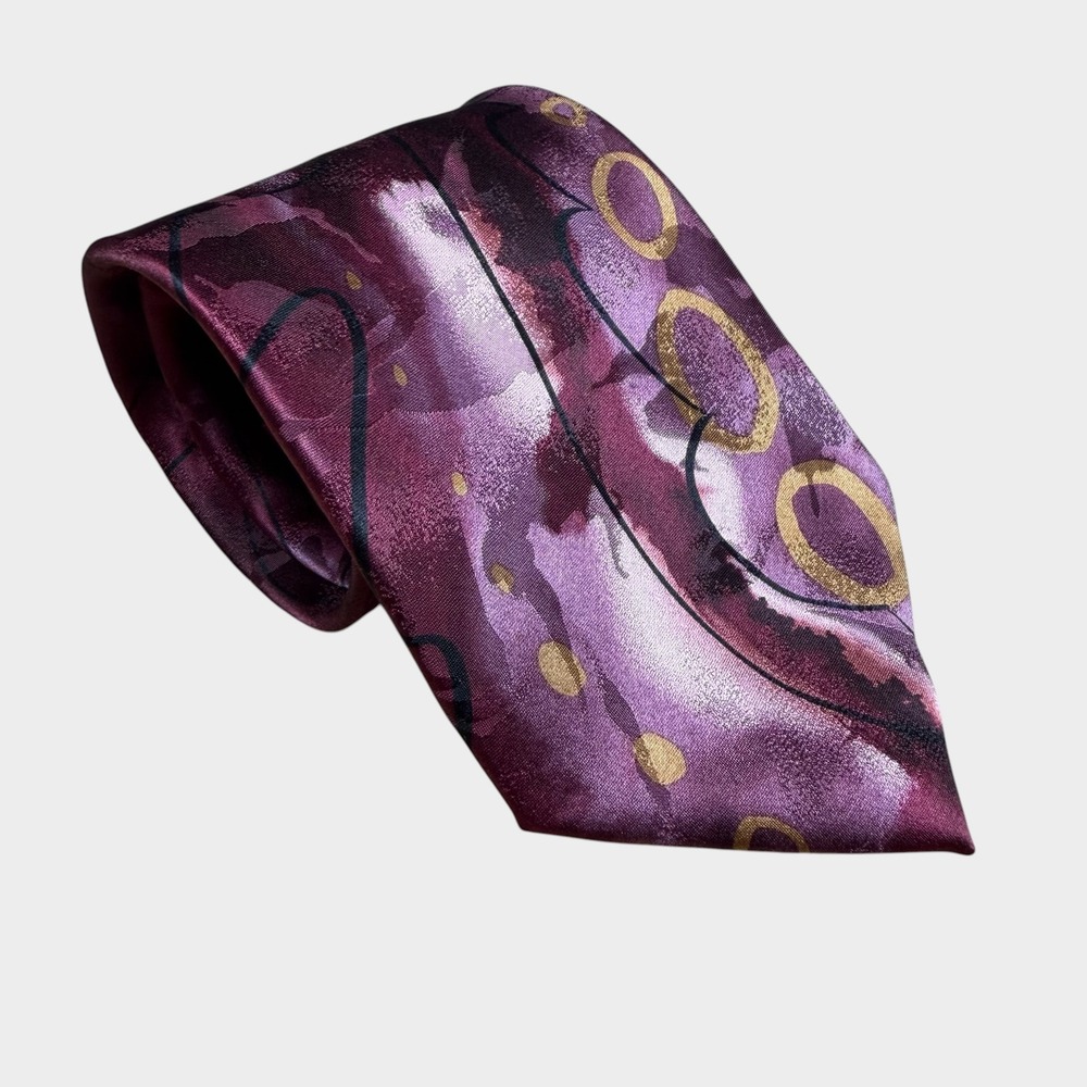 J. Garcia Silk Tie Creme de Menthe Hangover Collection 47 Purple Gold Abstract